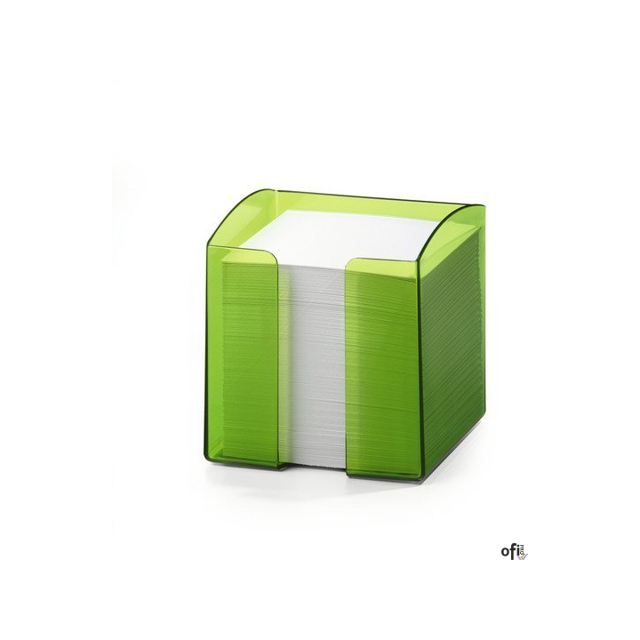 Pojemnik z 800 karteczkami o wymiarach 90x90 mm. Łatwe wyciąganie pojedynczych karteczek. Wymiary: 100x105x100 mm (SxWxG).