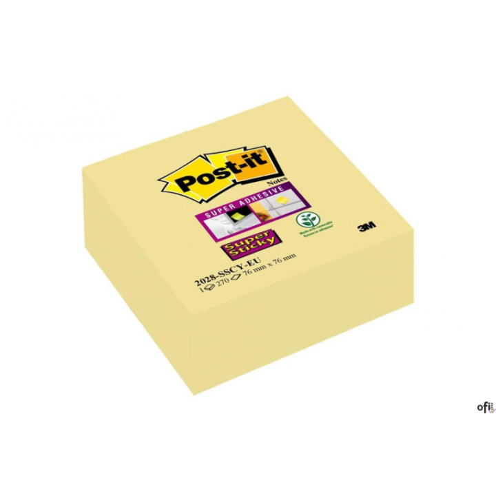 Kostka samoprzylepna POST-IT_ Super Sticky (2028-SSCY), 76x76mm, 270 kart., żółta