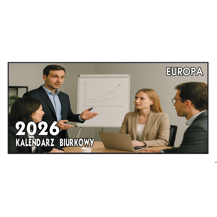 EUROPA_Kalendarz leżący, okładka kolorowa drukowana na kredzie, kalendarium dwukolorowe drukowane na papierze offsetowym 70g/m2.
