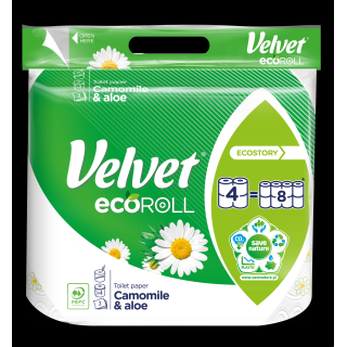 Papier toaletowy Velvet ecoROLL stworzony z myślą o naturze, daje proste rozwiązanie, jak być eko na co dzień. W 4 dużych, ciasn
