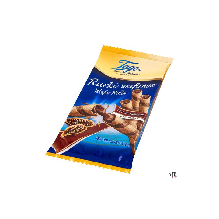 Rurki waflowe z kremem kakaowym 150g TAGO rolki