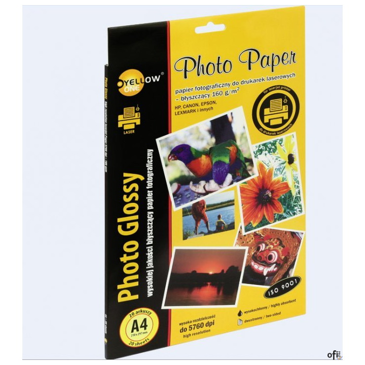 Papier fotograficzny laser błyszczący, 160 g/m, A4 20 arkuszy YELLOW ONE 150-1377