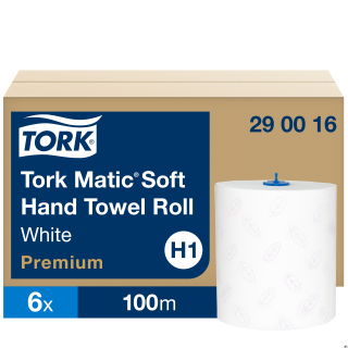 Ręcznik w roli Tork Matic System, 2 warstwy, kolor biały, celuloza Premium, długość 100m, 6 rolek/op, system H1Numer artykułu: 2