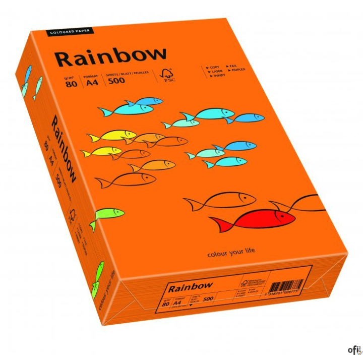 Papier xero kolorowy A4 80g 500 ark. RAINBOW R26 ciemnopomarańczowy 88042453