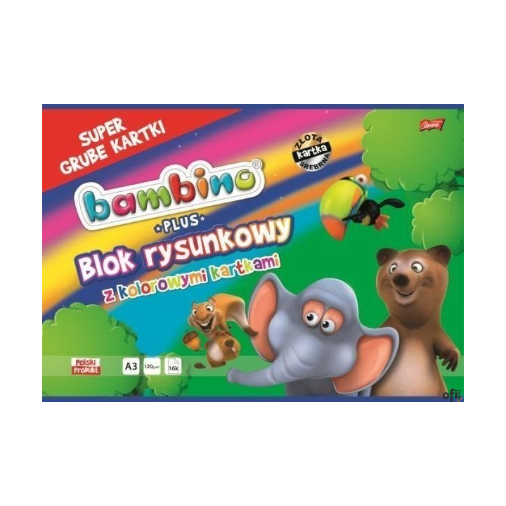 Blok rysunkowy z kolorowymi kartkami A3 16 kartek bambino plus, 120g/m2 ST.MAJEWSKI (X)