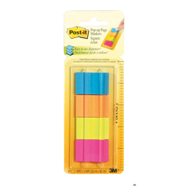 Znaczniki POST-IT_ w podajniku (672-P1), papier, 25,4x38mm, 4x50 kart., mix kolorów neonowy