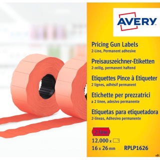 Etykiety cenowe do metkownic RPLP1626 16x26 w rolce do metkownicy dwurzędowej Avery Zweckform, trwałe, 1200 etyk./rolka, 10 role