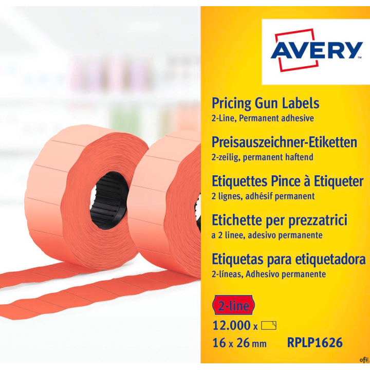 Etykiety cenowe do metkownic RPLP1626 16x26 w rolce do metkownicy dwurzędowej Avery Zweckform, trwałe, 1200 etyk./rolka, 10 role