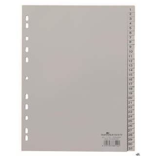 Przekładki PP A4 szare, nadrukowane indeksy, 1-31 Szary 652310 DURABLE