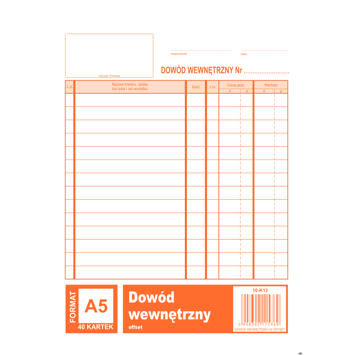 Dowód wewnetrzny A5, 40 kartek offset, 10-K12 DOTTS