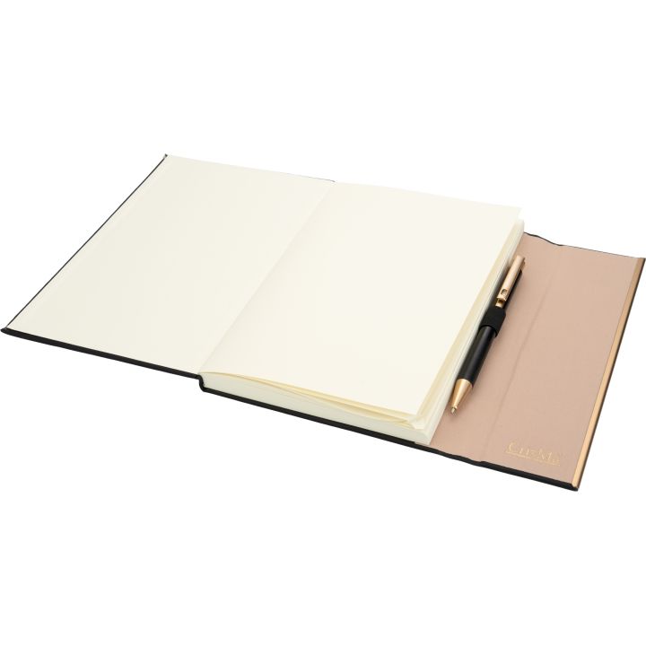 Notatnik A5 ze skóry z recyklingu, w linie z długopisem metalowym CrisMa MAGGIE