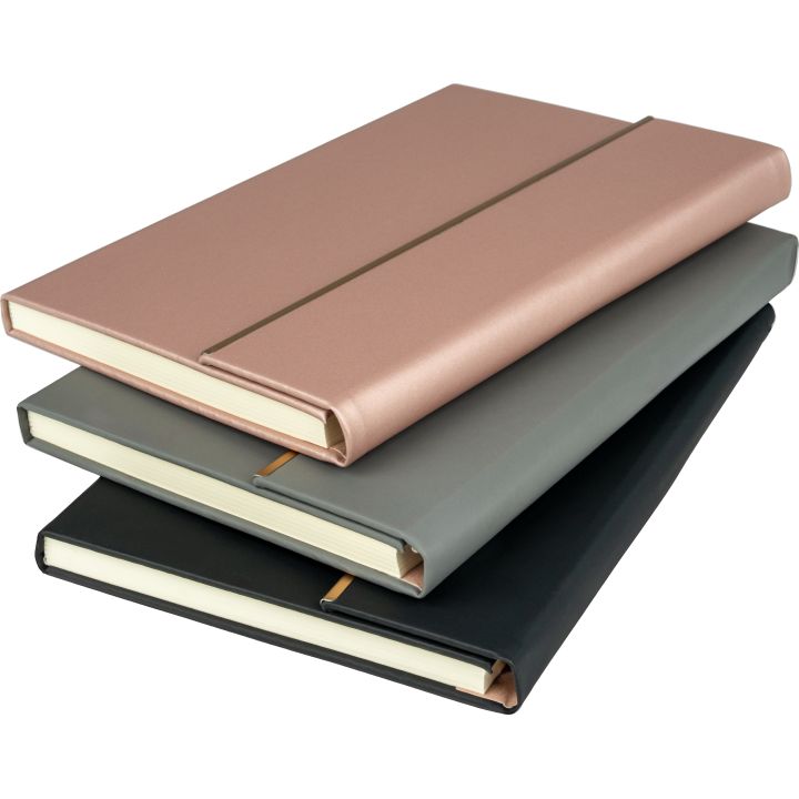 Notatnik A5 ze skóry z recyklingu, w linie z długopisem metalowym CrisMa MAGGIE