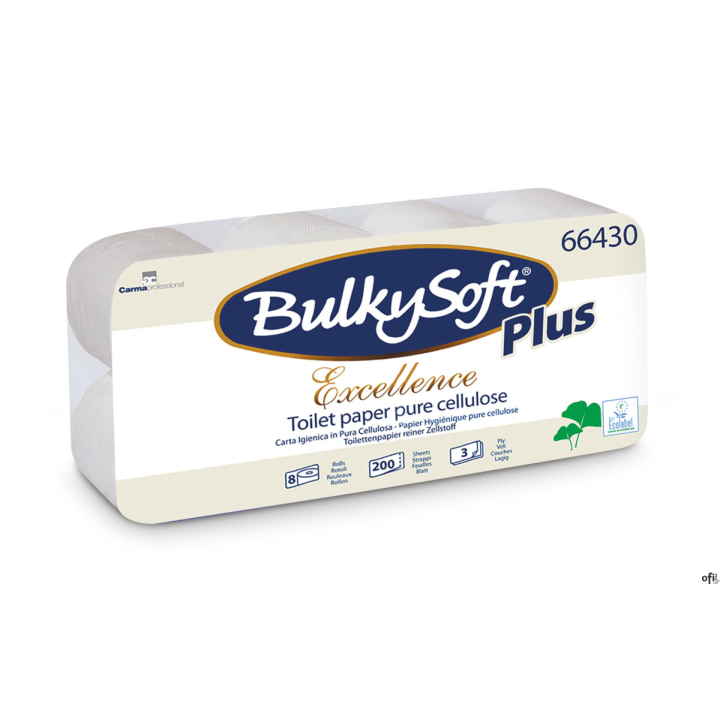 Papier toaletowy BulkySoft Excellence, 3 warstwy, kolor biały, celuloza, długość 23m.&nbsp;Numer artykułu: 66430BULKYSOFT exellence p