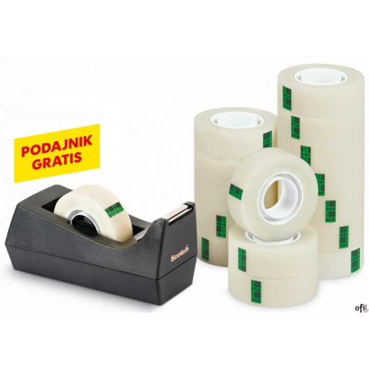 Taśma biurowa SCOTCH Magic Greener Choice (9-1933R14C38), matowa, 19mm, 33m, 14szt., podajnik C-38 GRATIS
