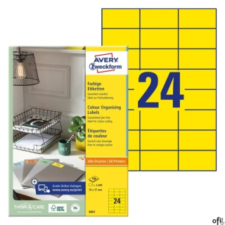 Etykiety żółte 3451 70 x 37 100 ark trwałe, Avery Zweckform