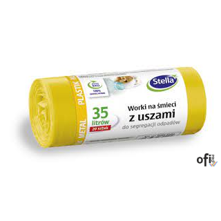 Worki do segregacji PLASTIK żółte z uszami LDPE 35l(20szt.) STELLA 032204