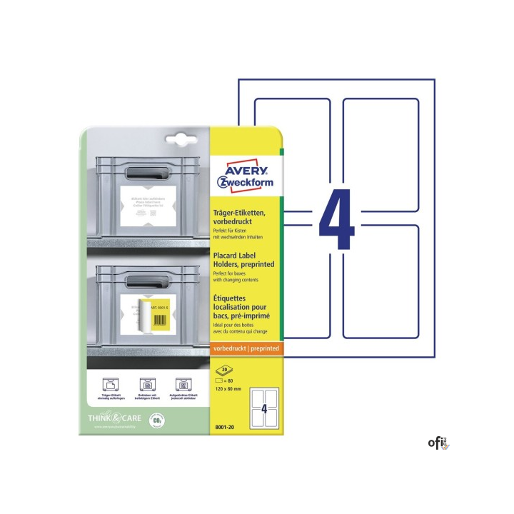 Podkładki pod etykiety, 120 x 80 mm, 20 ark. (już z nadrukiem), Avery Zweckform 8001-20