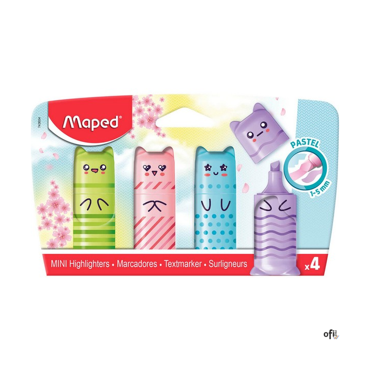 Zakreślacz Mini Kawaii Pastel mix 4 kol blister kartonowy Maped 743604