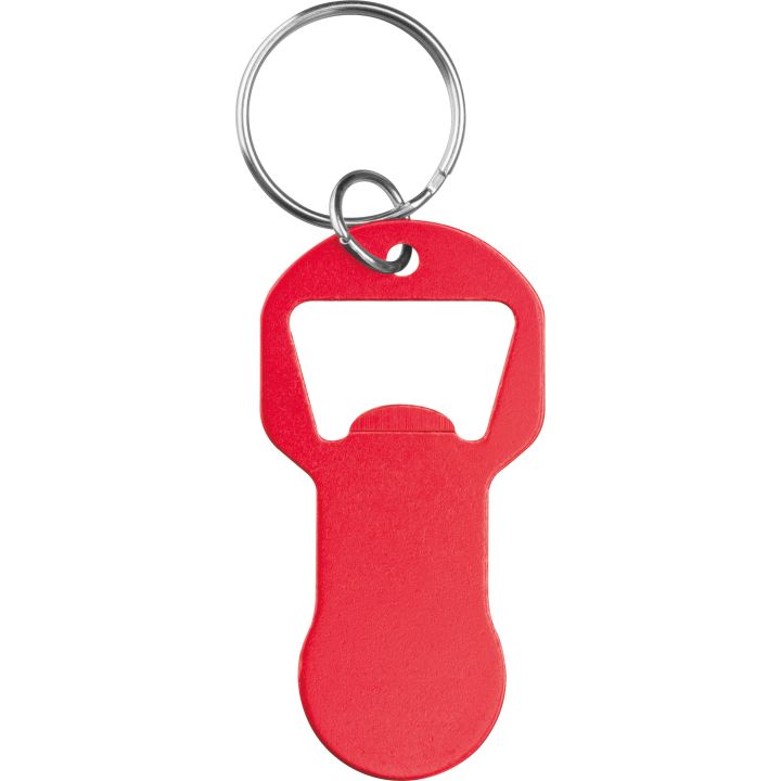 Brelok z otwieraczem do butelek i żetonem do wózka z aluminium z recyklingu OLIWIER