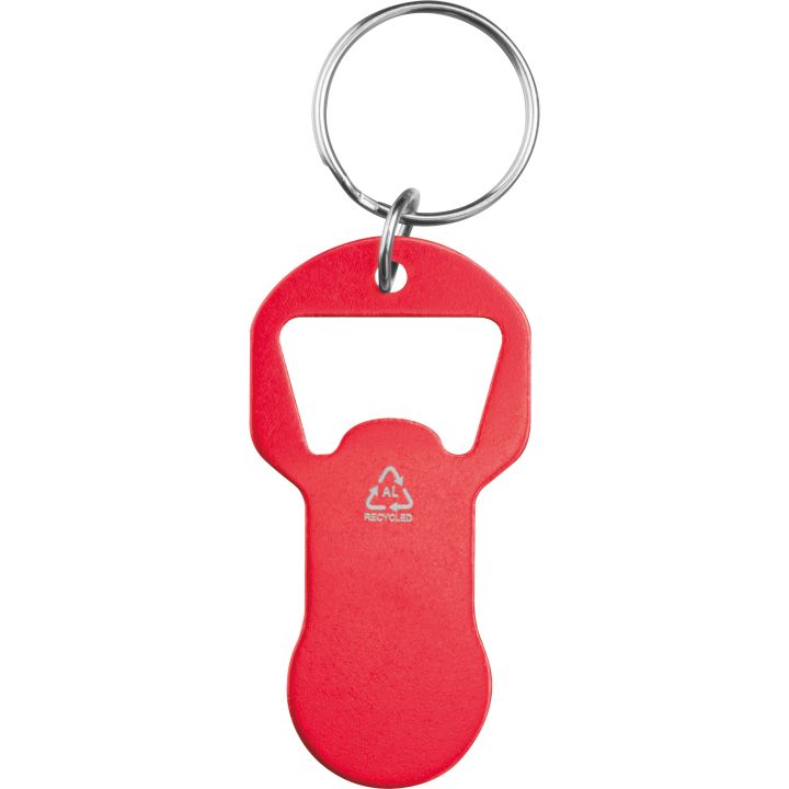 Brelok z otwieraczem do butelek i żetonem do wózka z aluminium z recyklingu OLIWIER