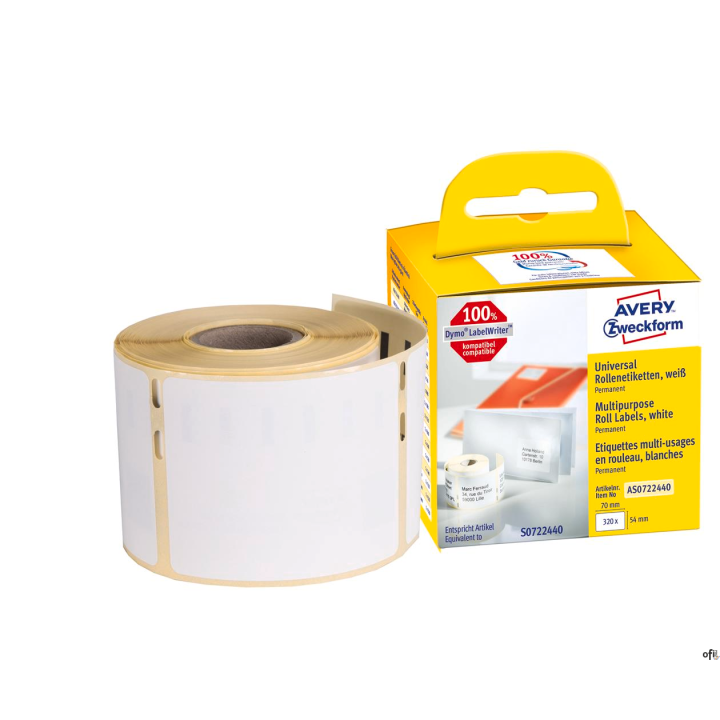 • Etykiety uniwersalne Avery Zweckform w rolce do drukarek termicznych • Są kompatybilne z: Dymo LabelWriter 300er-, 400er-, 450