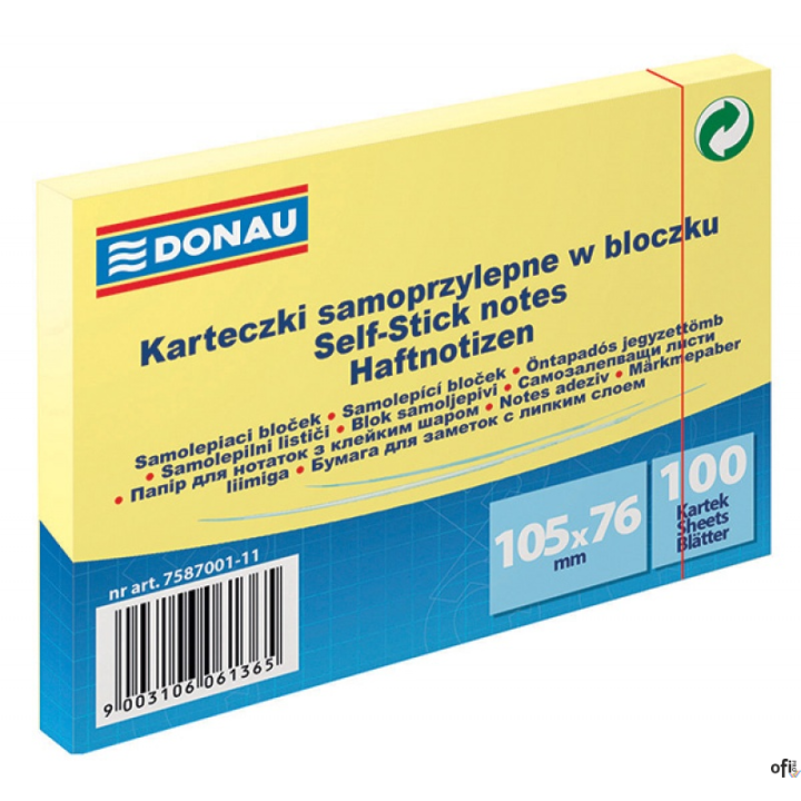 uniwersalne żółte karteczki, idealne do przekazywania wiadomościilość karteczek: 1x100 w rozmiarze 105x76mmgramatura: 70gsm 4%k
