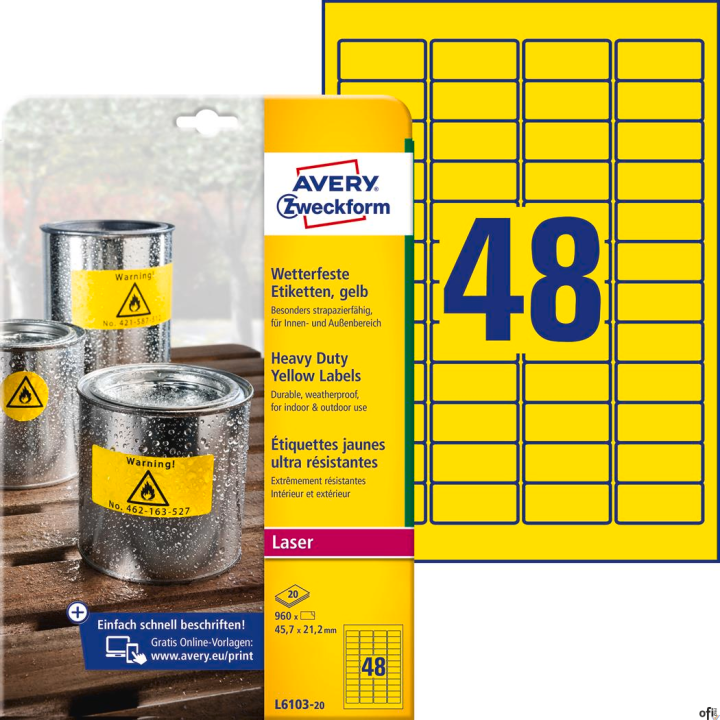 Etykiety foliowe Heavy Duty• Niezwykle wytrzymałe etykiety samoprzylepne wykonane z żółtego poliestru.• Wyjątkowo odporne na dzi