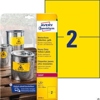 Etykiety foliowe Heavy Duty• Niezwykle wytrzymałe etykiety samoprzylepne wykonane z żółtego poliestru.• Wyjątkowo odporne na dzi