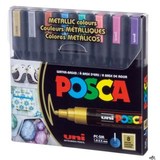 Marker z tuszem pigmentowym PC-5M , zestaw 8 szt. METALICZNYCH  POSCA UNI SALE