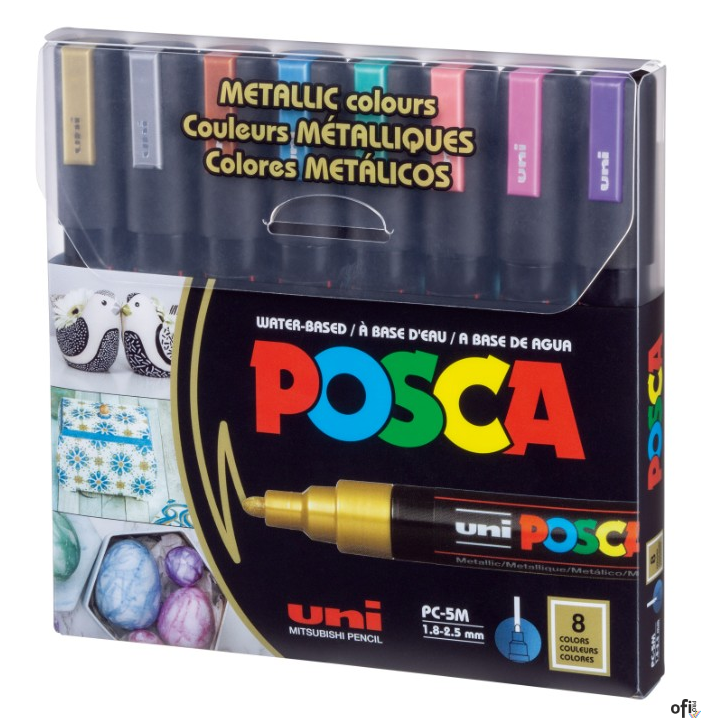 Marker z tuszem pigmentowym PC-5M , zestaw 8 szt. METALICZNYCH POSCA UNI