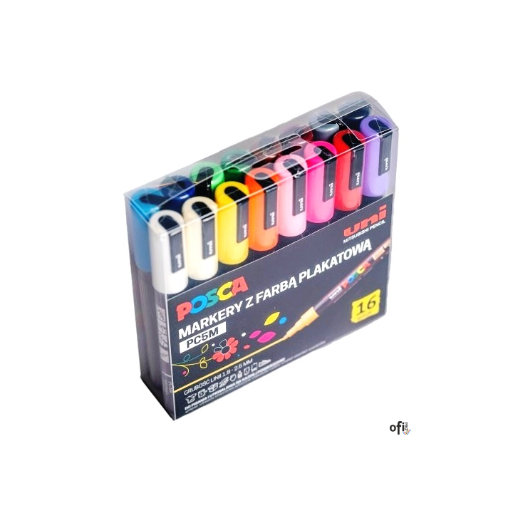 Markery z tuszem pigmentowym PC-5M, komplet 16 sztuk POSCA UNPC5M/16C