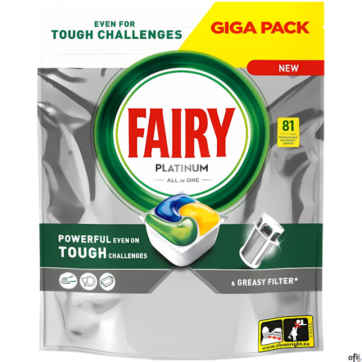 FAIRY Kapsułki do zmywarki PLATINUM ALL IN ONE 81 sztuk LEMON 36935