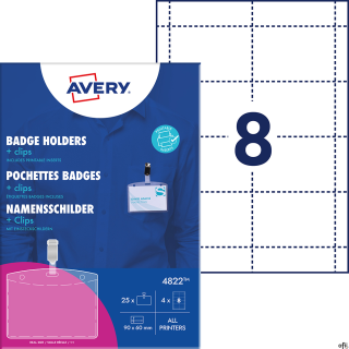 Holdery w małym formacie z klipsem, Avery• W zestawie znajduje się 25 przezroczystych holderów z metalowym klipsem oraz 32 białe