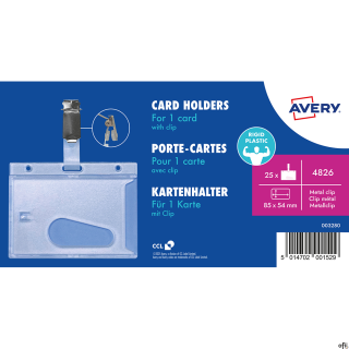 Wytrzymałe holdery z klipsem, Avery• 25 półprzezroczystych holderów z klipsem na karty.• Praktyczna i idealna do długotrwałego u