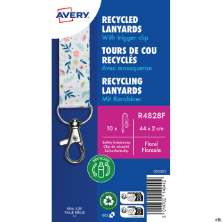 Smycze ze wzorem, 100% recyklingowany PET, Avery• Smycze z kwiatowym wzorem o wymiarach: 20 mm szerokości i 440 mm długości• Są 