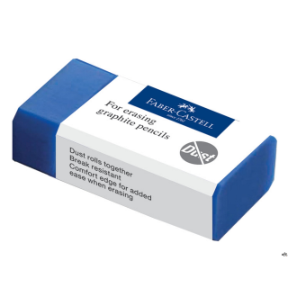 Gumka do wymazywania Dust Free Faber-Castell w kolorze niebieskim w ochronnym opakowaniu. Zrównoważone połączenie tworzyw sztucz