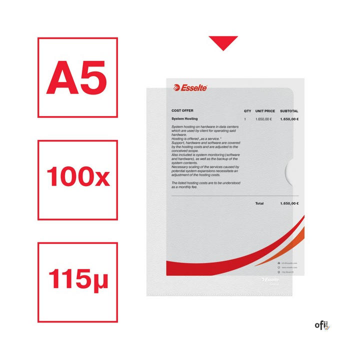Ofertówki groszkowe A5 Esselte, 115 mikronów, 100 sztuk, 54850
