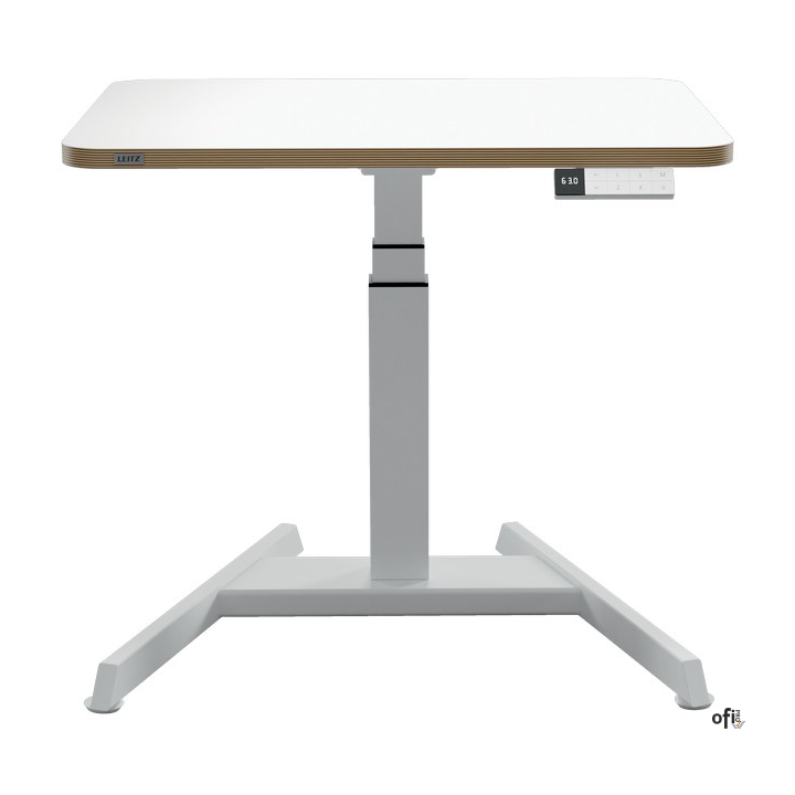 Małe biurko Leitz Ergo do pracy w pozycji siedzącej i stojącej, obsługiwane elektronicznie, białe 65340001