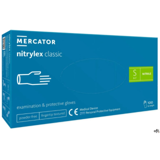 Rękawice nitrylowe bezpudrowe diagnostyczne MERCATOR, nitrylex classic, (100 szt.), rozmiar S, niebieskie