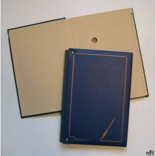 Okładka twarda, oprawiona w okleinę powleczoną PVC, z gąbką. Grzbiet harmonijka. Łączenie okładki z blokiem wzmocnione nitami. B