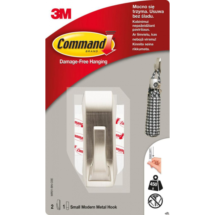 Hak COMMAND_ (MR01-BN), metalowy, mały, srebrny