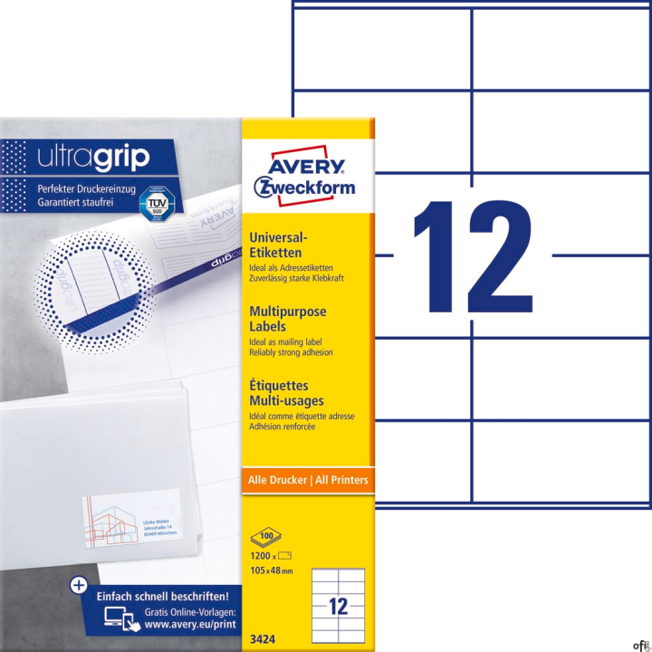 Trwałe etykiety uniwersalne• Etykiety papierowe do wszechstronnych zastosowań. Idealne do adresowania kopert i przesyłek pocztow