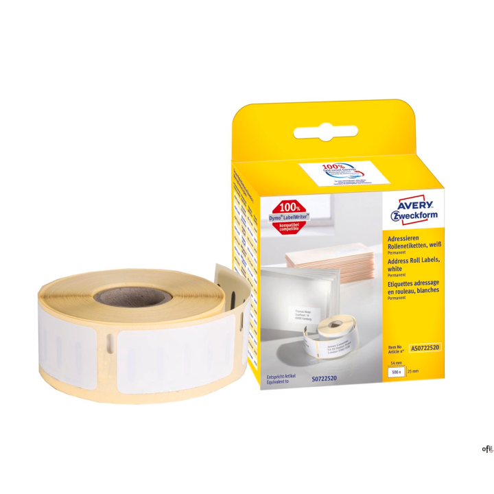 • Etykiety adresowe Avery Zweckform w rolce do drukarek termicznych • Są kompatybilne z: Dymo LabelWriter 300er-, 400er-, 450er-