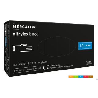 Rękawice nitrylowe bezpudrowe diagnostyczne MERCATOR, nitrylex black, (100 szt.), rozmiar L, czarne