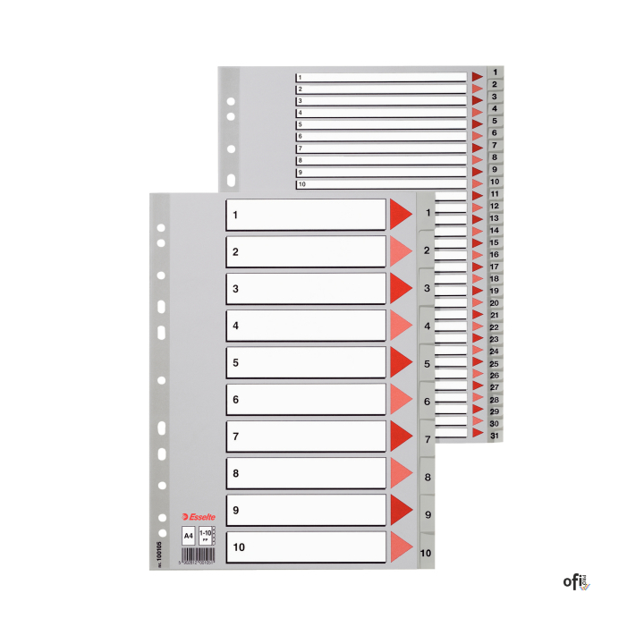Przekładki plastikowe szare PP A4 1-6 100104 numeryczne ESSELTE