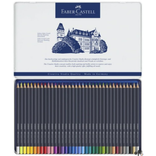 Kredki ołówkowe Goldfaber Faber-Castell 36 szt. w opakowaniu metalowym. Charakteryzują się wyjątkowo miękką aplikacją i zachwyca