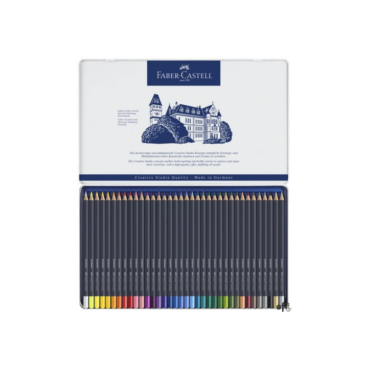 Kredki ołówkowe Goldfaber Faber-Castell 36 szt. w opakowaniu metalowym. Charakteryzują się wyjątkowo miękką aplikacją i zachwyca