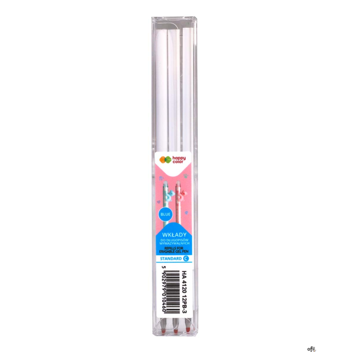 Wkłady do długopisu wymazywalnego PastelBears, Stand. C, 0.5mm, niebieski, 3szt. w etui, Happy Color HA 4120 12PB-3