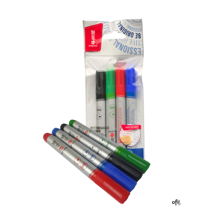 Markery suchościeralne MEMOBE, z okrągłą końcówką, 4 kolory (czarny, czerwony, niebieski, zielony) MM004-99