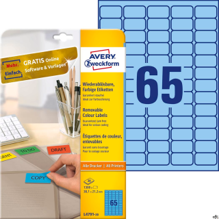 Etykiety niebieskie L4791-20 38,1 x 21,2 20ark Usuwalne, Avery Zweckform